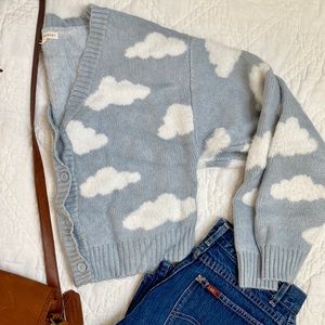 Cropped fuzzy cloud cardigan sweater